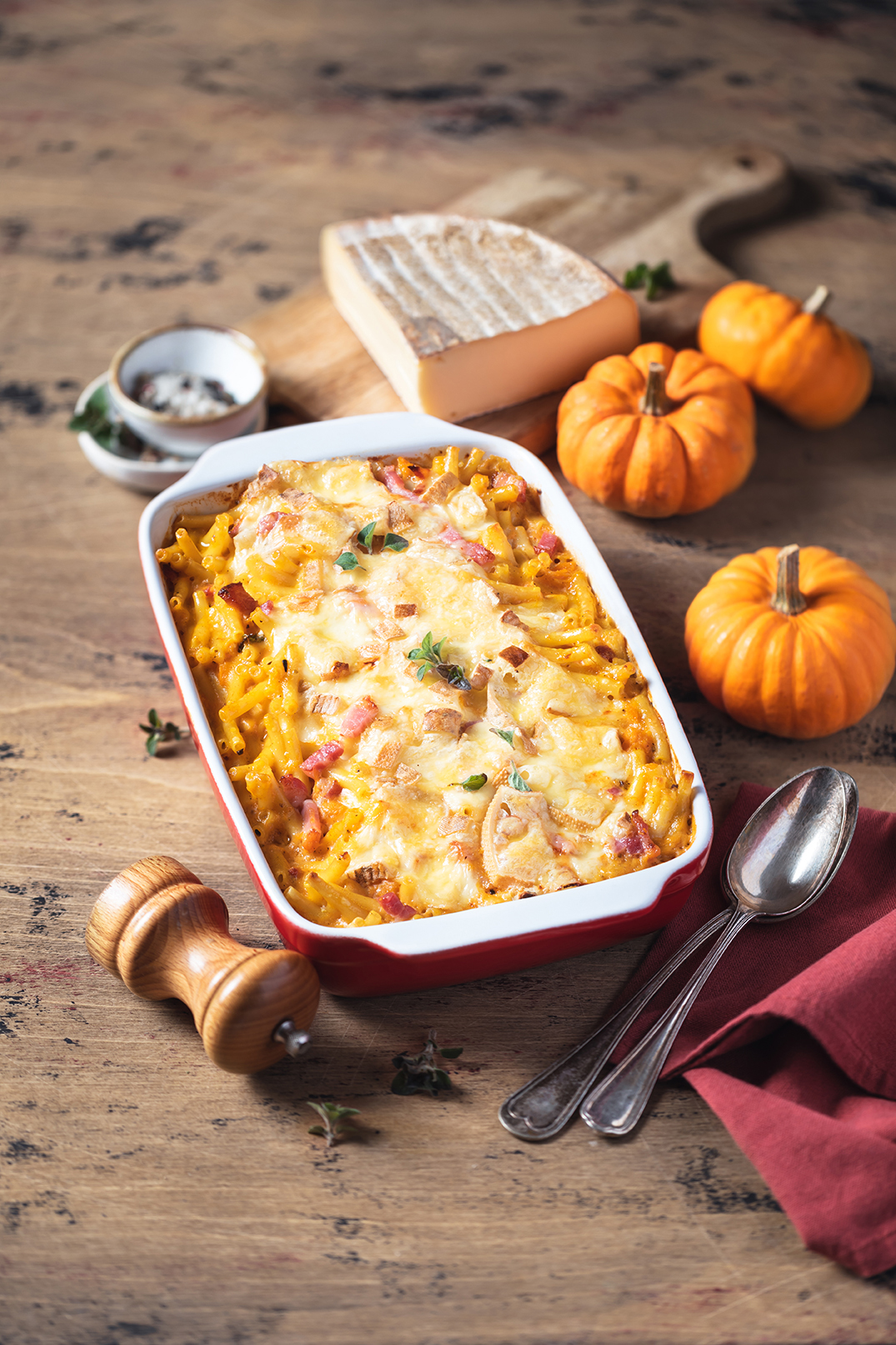 Gratin de macaronis à la courge Butternut et au Saint-Nectaire